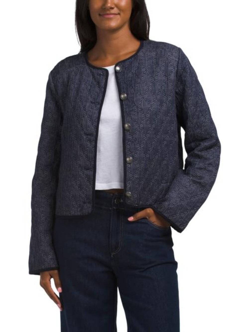 BAGATELLE COLLECTION Collarless Quilted Denim Jacket